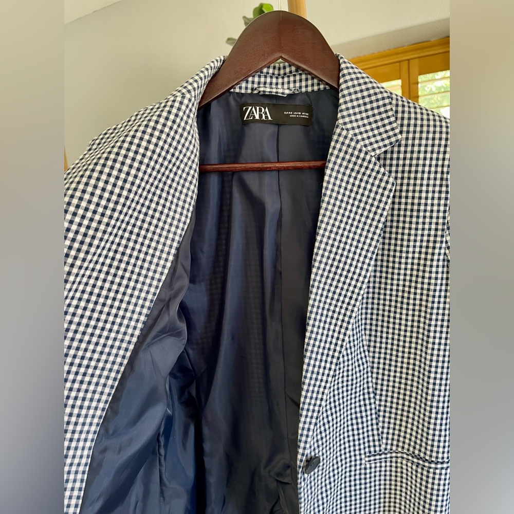 NWT Zara Blazer One Button Gingham Women’s Size 10 - Picture 7 of 11